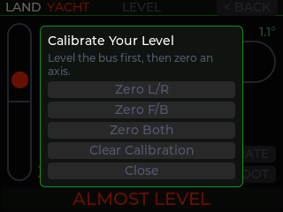 LandYacht cab display — level calibration dialog